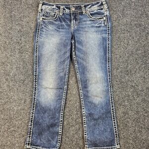 Silver Jeans Suki Mid‎ Capri Womens W29 Stretch Blue Denim Thick Stitch Jeans